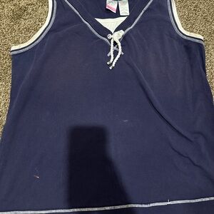 Navy Blue Sleeveless Top with White Trim
